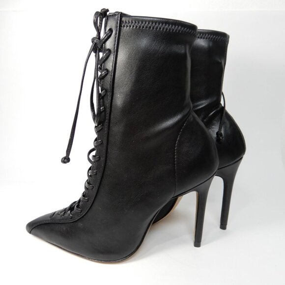 SCHUTZ Tennie Lace Up High Heel Pointed Toe Boots Bootie Size 5.5 Black NEW $188 - Picture 10 of 16